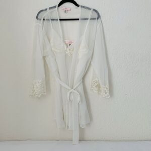 VTG Oscar de la Renta Pink Label Chemise Slip Gown & Robe M Sheer White Bridal‎